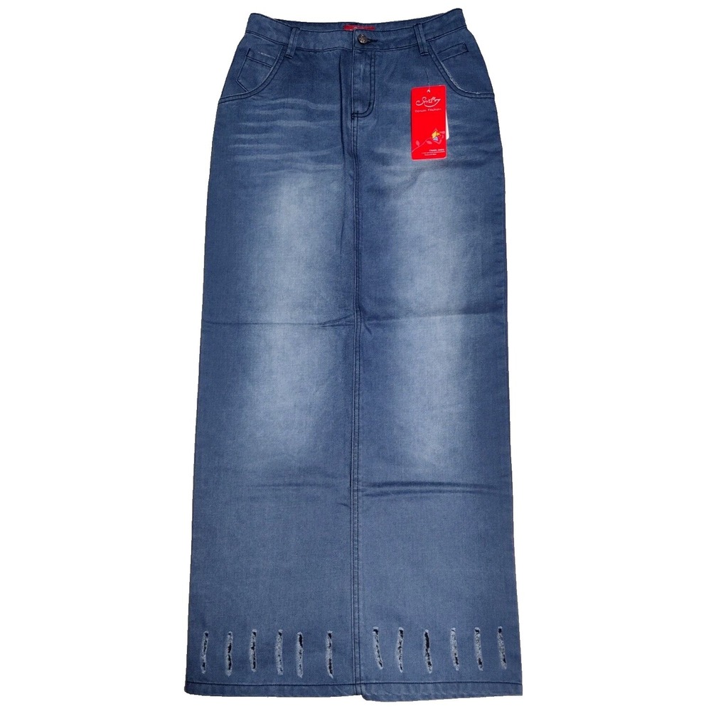 STYLE J Women Size 8 ‎ Straight & Pencil Cotton 40" Long Denim Jean Skirt NEW